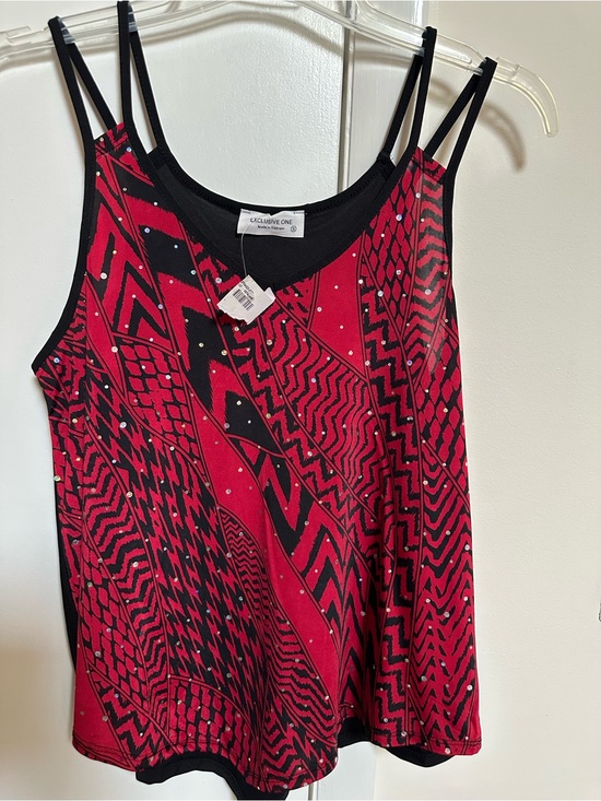 exclusive one Tops - Red & Black Printed Strappy Tank Top